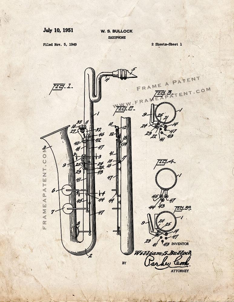 Saxophone Patent Print Old Look 