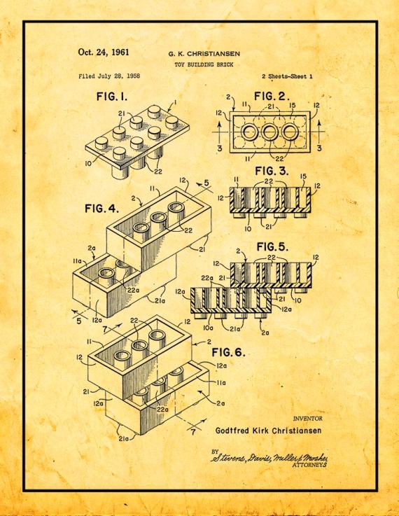 Lego Toy Building Block Patent Print