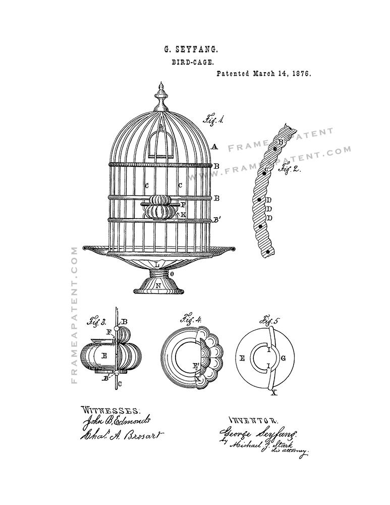 Bird Cage Patent Print Poster Item 11996 Frame A Patent