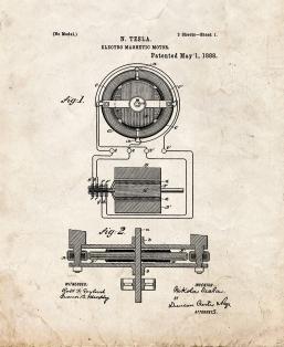 Tesla Alternating Motor Patent Print Poster Item#11131: Frame a Patent