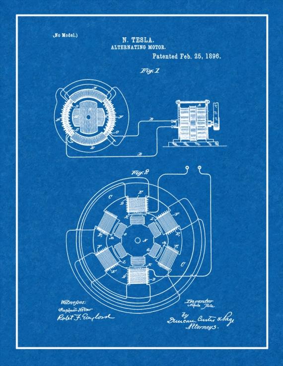 Tesla Alternating Motor Patent Print
