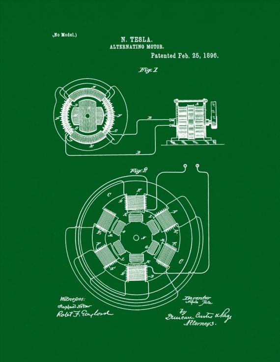 Tesla Alternating Motor Patent Print