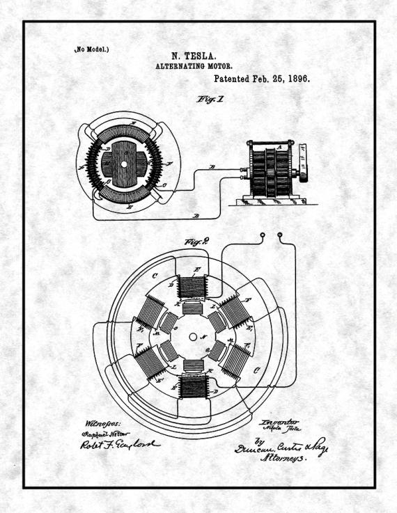 Tesla Alternating Motor Patent Print