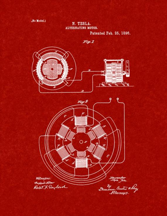 Tesla Alternating Motor Patent Print