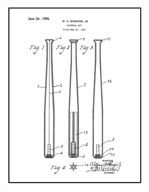 Baseball Bat Patent Print