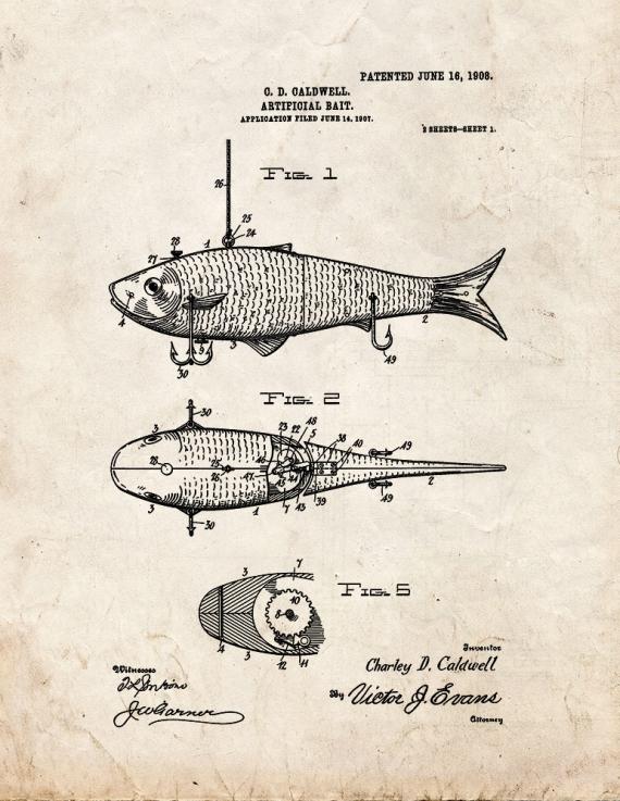 Vintage Fishing Lure Patent Drawing from 1964 #5 Drawing by Aged