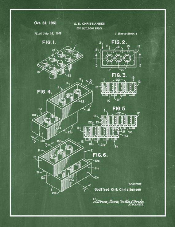 Lego Toy Building Block Patent Print