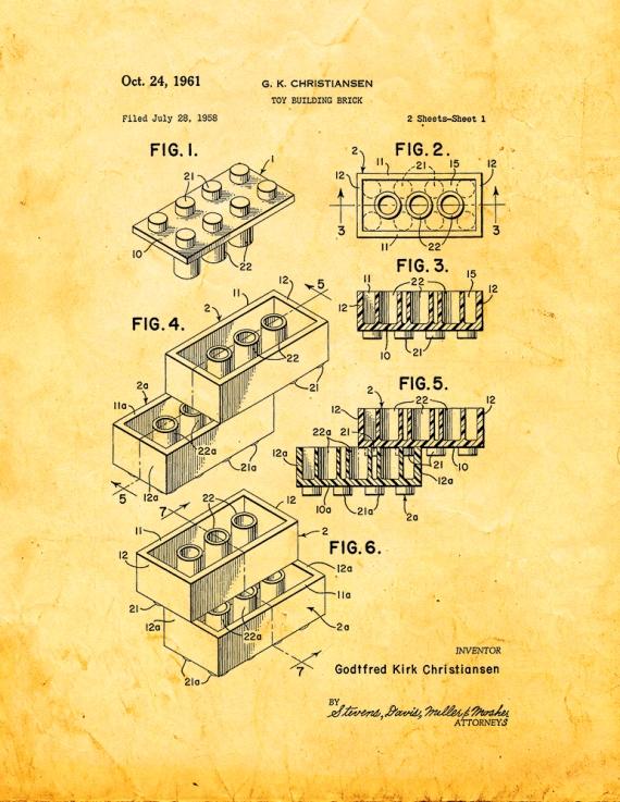 Lego Toy Building Block Patent Print