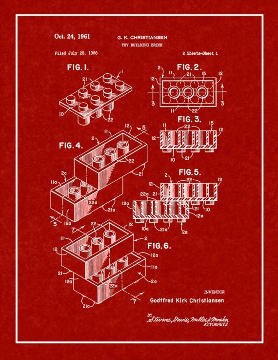 Lego Toy Building Block Patent Print