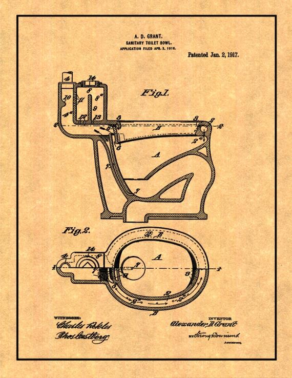Sanitary Toilet-bowl Patent Print