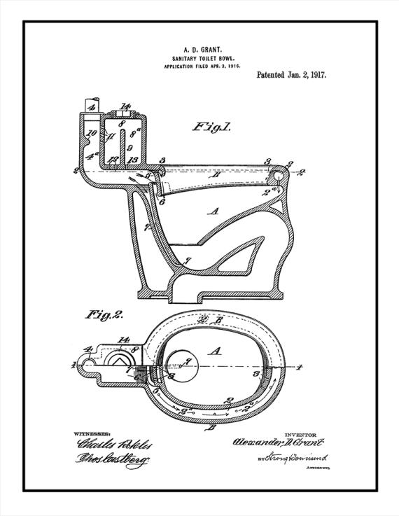 Sanitary Toilet-bowl Patent Print