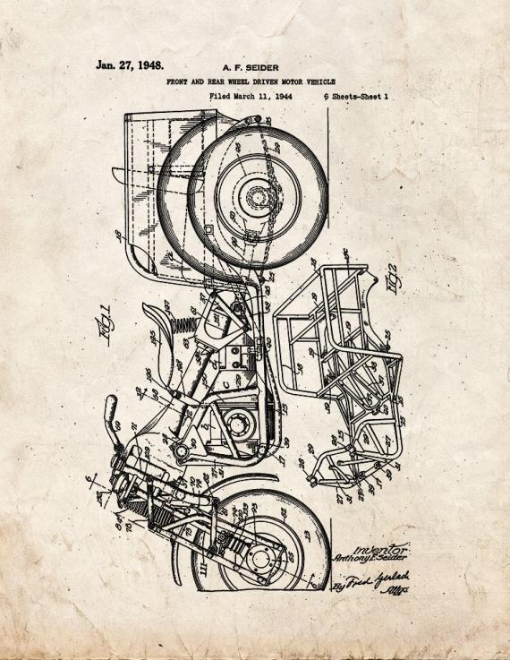 Front and Rear Wheel Driven Motor Vehicle Patent Print