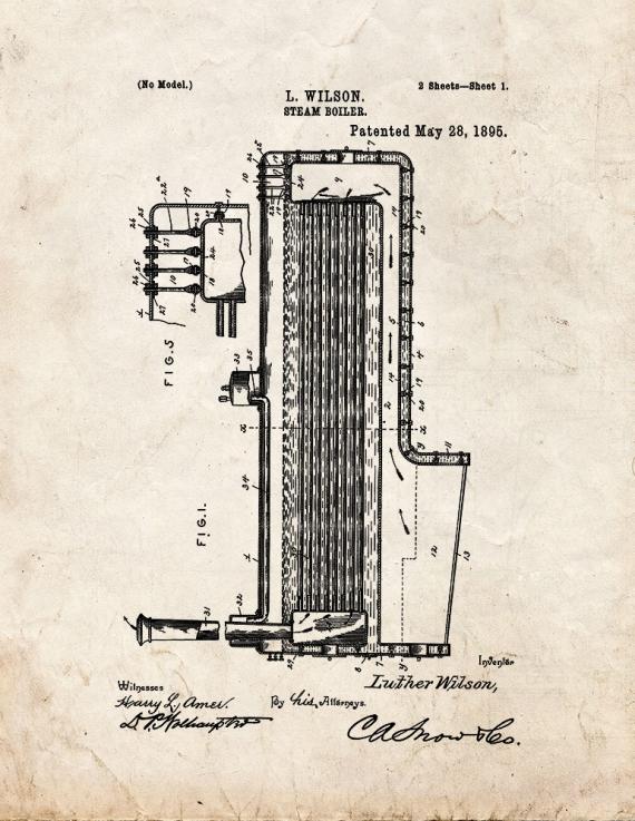 Steam Boiler Patent Print