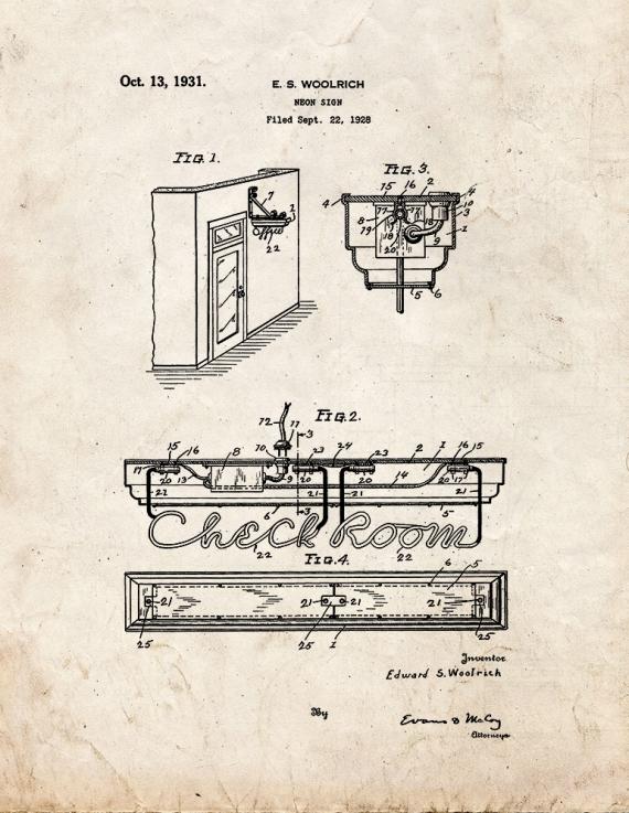 Neon Sign Patent Print