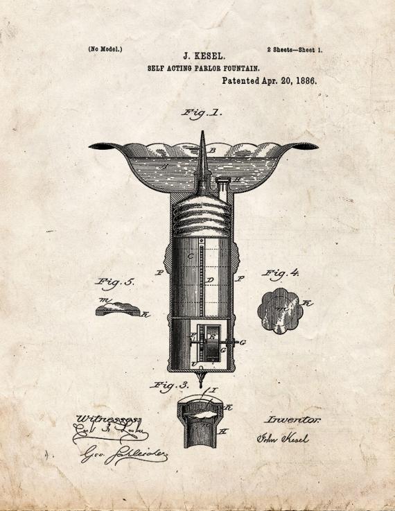 Self Acting Parlor Fountain Patent Print