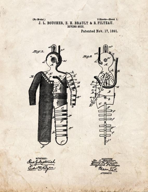 vintage patent plaques -~Houdini Diver's Suit Patent No. 1370316