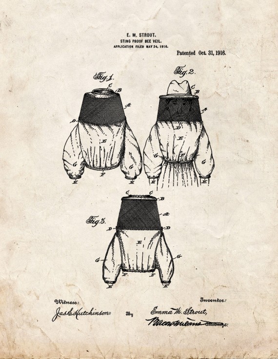 Sting-proof Bee-veil Patent Print