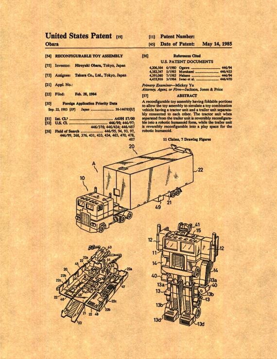 Transformers Optimus Prime Patent Print