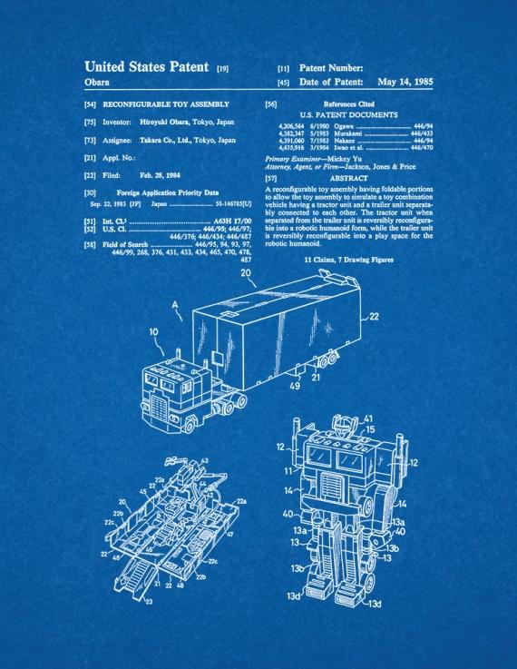 Transformers Optimus Prime Patent Print