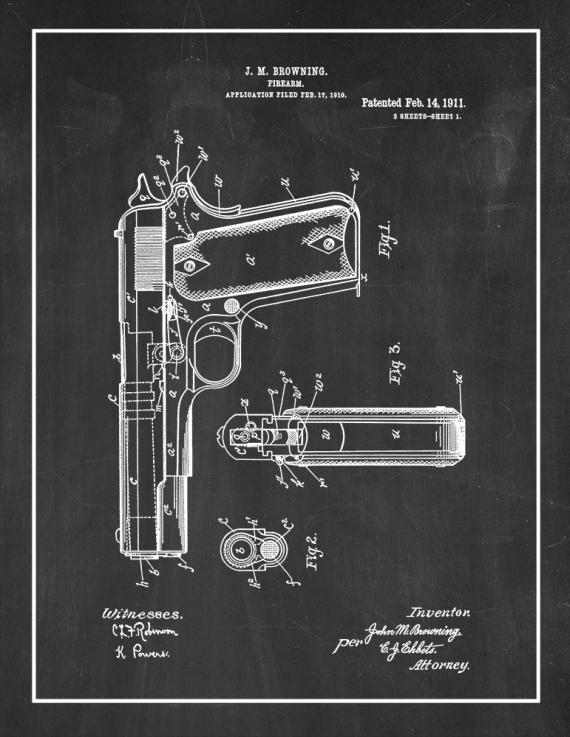 Colt 1911 Gun Patent Print