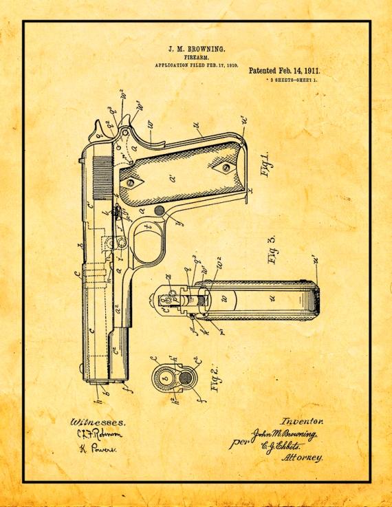 Colt 1911 Gun Patent Print
